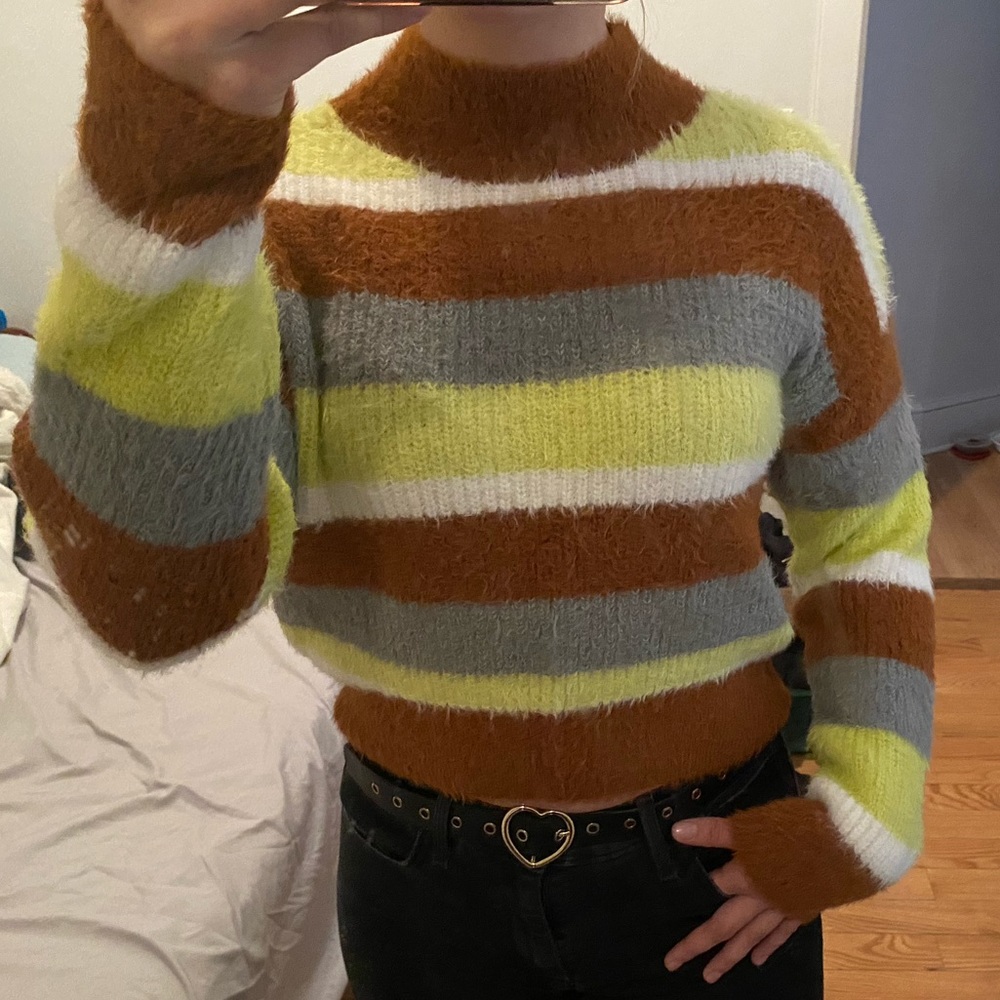 Multi Colored Striped Mock Turtleneck Sweater